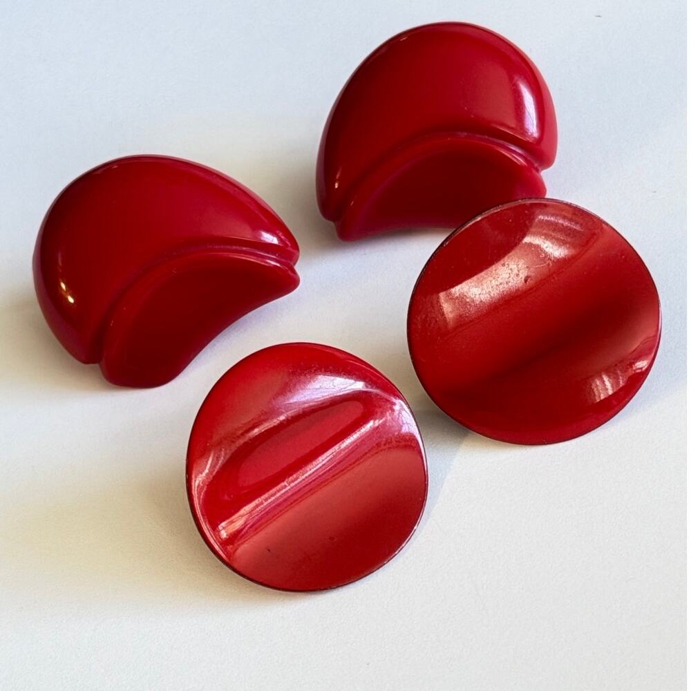 Vintage Red Clip-On Earrings Lot of 2 Pairs Retro 1980s–1990s